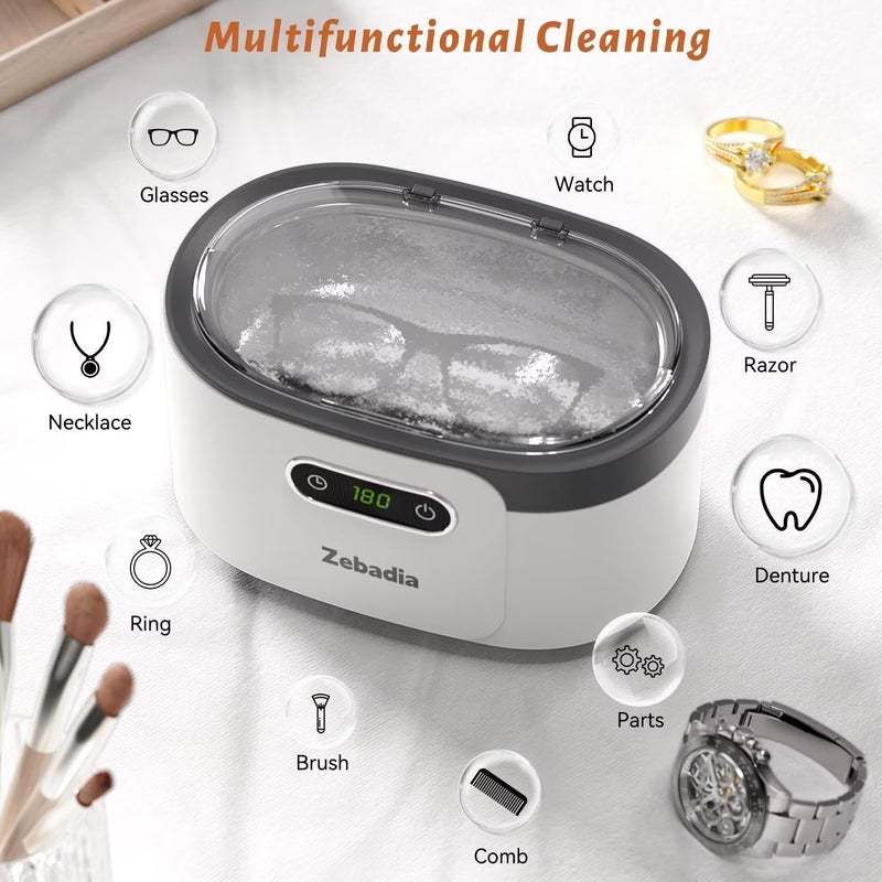 ZEBADIA Ultrasonic Jewelry Cleaning Machine: 600ml Sonic Cleaner with Digital Timer for Eyeglasses, Silver, Rings, Coins, Makeup Brush, Parts - Image 4